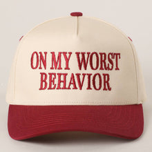 Load image into Gallery viewer, ON MY WORST BEHAVIOR Embroidered Trucker Hat