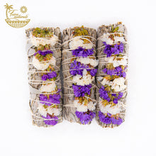 Load image into Gallery viewer, Purple and White Sinuata Flower with White Sage Bundles