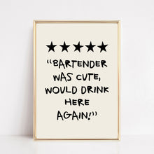 Load image into Gallery viewer, Funny Bar Cart Wall Art Print | Cute Bartender | Home Decor