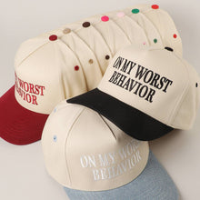 Load image into Gallery viewer, ON MY WORST BEHAVIOR Embroidered Trucker Hat