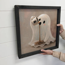 Load image into Gallery viewer, Cute Ghost Painted Drinking Coffee - Cottage Entryway Art