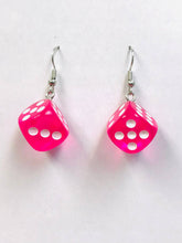 Load image into Gallery viewer, TRANSPAREN BLUE / PURPLE /PINK / RED / FUCHSIA Dice Earrings