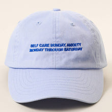 Load image into Gallery viewer, SELF CARE SUNDAY, ANXIETY Embroidered Cotton Baseball Cap