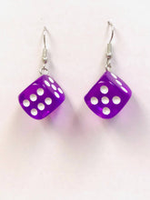 Load image into Gallery viewer, TRANSPAREN BLUE / PURPLE /PINK / RED / FUCHSIA Dice Earrings