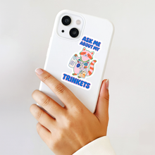 Load image into Gallery viewer, Ask Me About My Trinkets Sticker –Quirky Raccoon Collectible