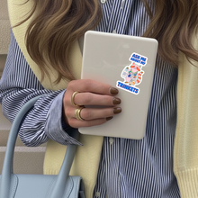 Load image into Gallery viewer, Ask Me About My Trinkets Sticker –Quirky Raccoon Collectible