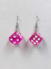 Load image into Gallery viewer, TRANSPAREN BLUE / PURPLE /PINK / RED / FUCHSIA Dice Earrings