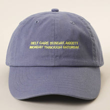 Load image into Gallery viewer, SELF CARE SUNDAY, ANXIETY Embroidered Cotton Baseball Cap