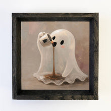 Load image into Gallery viewer, Cute Ghost Painted Drinking Coffee - Cottage Entryway Art