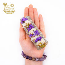 Load image into Gallery viewer, Purple and White Sinuata Flower with White Sage Bundles